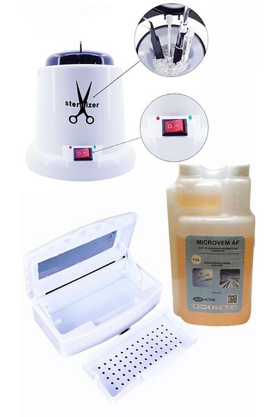 ELLEA NAIL 100 W Sterilization Machine and Microvem Disinfectant Liquid 1 Lt Elevator Sterile Box S
