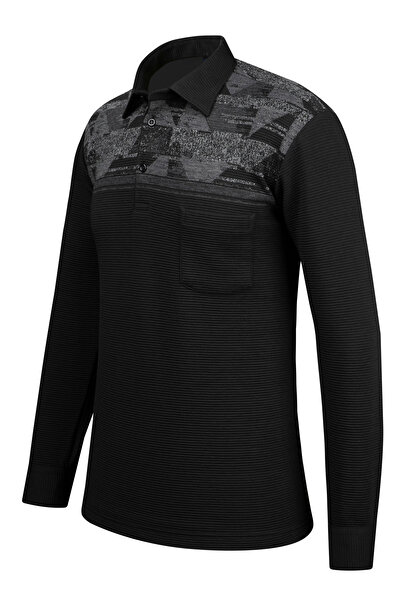 Çizgi Triko Ανδρικό ριγέ πλεκτό πουκάμισο με μακρυμάνικο σχέδιο - φόρμα εφίδρωσης με τσέπη - 5026