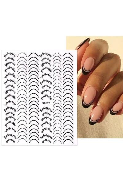 ELLEA NAIL Oval Siyah French Tırnak Stıcker Wg625