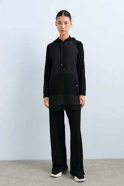 Nihan Set de pantaloni mixti matlasati - negru