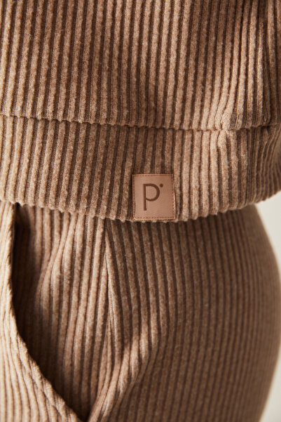 Penti Μπεζ μελανζέ με κουκούλα με ραβδώσεις μαλακό φούτερ