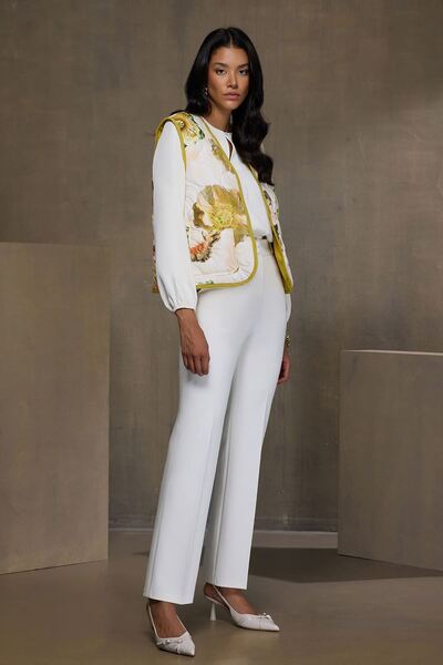 UPGRADE Çiçekli Kapitone Yelek Ekru