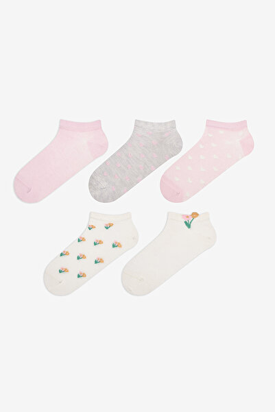 Penti Безшевни ботуши с флорално сърце от 5 части Чорапи с бели розови пръсти