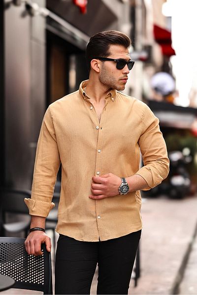 Valiberta Crinkle Cotton Linen Shirt - Beige