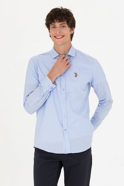 U.S. Polo Assn. Cămașă albastră cu mânecă lungă pentru bărbați 50272841 -VR036