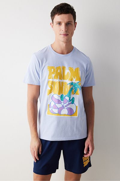 Penti Palm Light Blue Pajama Set with Shorts