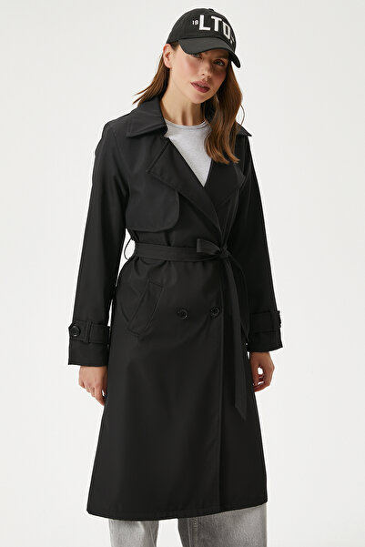 Ritnice Kadın Style Astarlı Kapaklı Siyah Trençkot