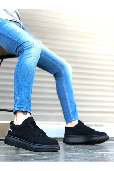 BOA Boa Ba0548 - High Black Thick Sole Lace-Up Men's Sports Shoes