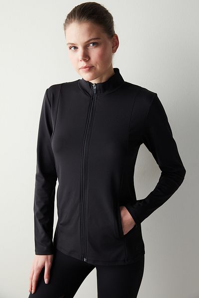 Penti Schwarze Slim-Fit-Sportjacke mit langen Ärmeln und Reißverschluss