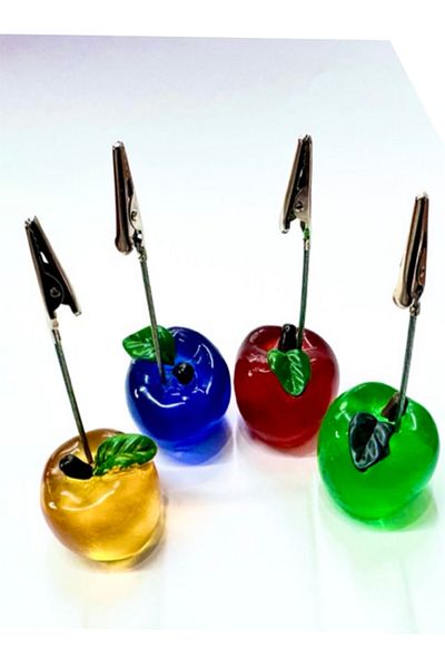 FLYON 4 Pieces Mixed Apple Shaped Note Holder Metal Pincer Note Holder Note Holder Paper Holder