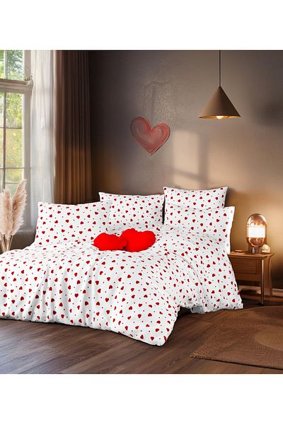 MORRİVAL Set cuvertură dublă albă și roșie - Fermoar la sol, 180x235