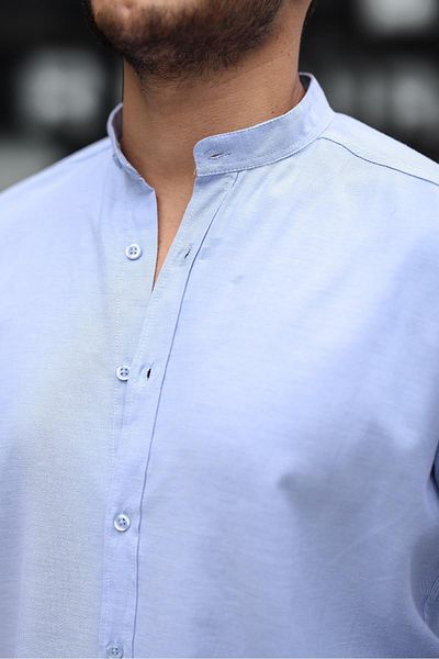 Valiberta Hakim Collar Oxford Fabric Long Sleeve Shirt - Blue