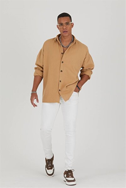 Valiberta Cămașă oversize din gabardină bej pentru bărbați