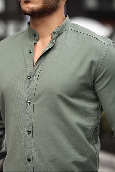 Valiberta Hakim Collar Oxford Fabric Long Sleeve Shirt - Khaki