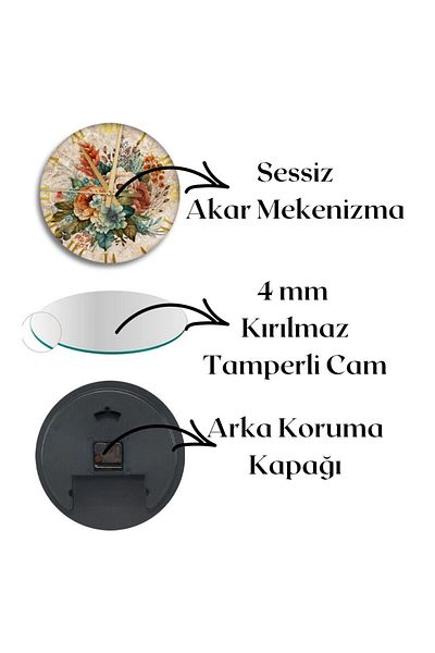 TekTablo Wall Clock, Glass Wall Clock, Clock Models for Living Room 36X36 cm