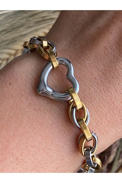 Lucios Stainless Steel Plump Heart Bracelet with Heart Charm Detail (22 cm Extension Share Included)