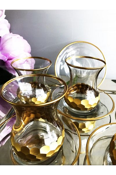 DECOSTYLE Petek Gold Aurora - 12 Piece Tea and Glass Set