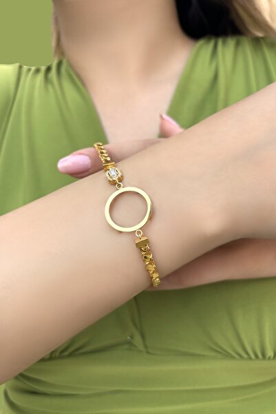 Altınaşkı Pullu Baget Taşlı Çeyrek Çerçeveli Altın Bileklik