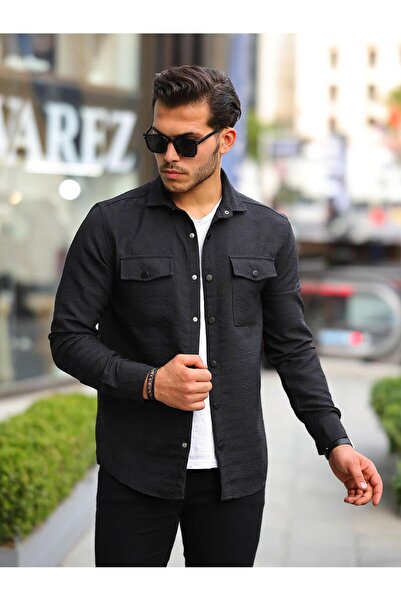 Valiberta Πουκάμισο/Μπουφάν με μοτίβο με διπλή τσέπη - Μαύρο