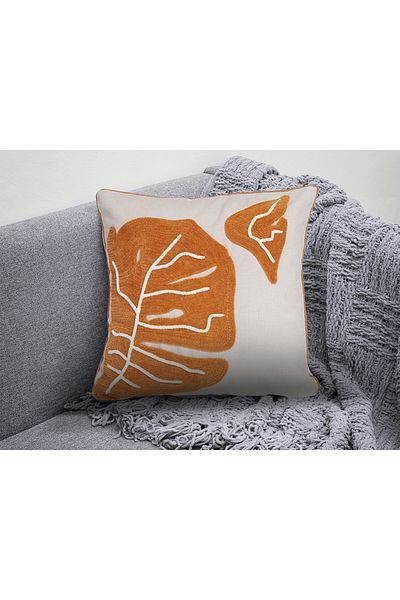RUGSMODERN Bohemian Punch Throw Pillow με λεπτομέρεια από πορτοκαλί φύλλα - Kırlent15