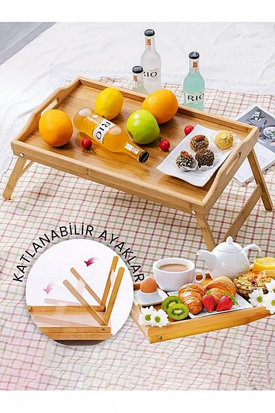Bonjour Bamboo Bed Enjoyment Tray with Folding Legs (50cm*30cm), Portable Tray