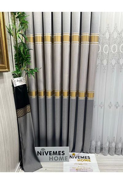 NİVEMESHOME Nivemeshome Mosaic Ft614163 V-2001 Gray 1/3 Close Pleated Background Curtain Apm