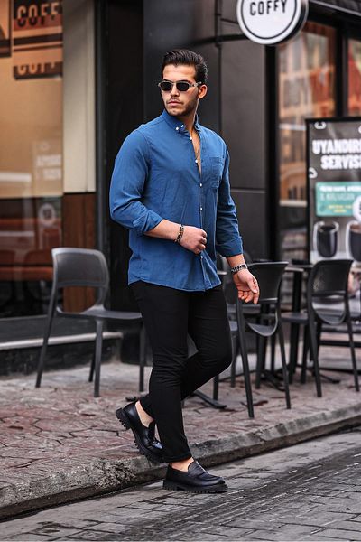 Valiberta Flam Linen Single Pocket Shirt - Navy Blue