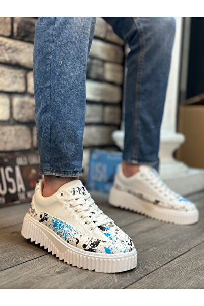 BOA BA0801 Yüksek Taban Mavi Desenli Erkek Spor Ayakkabı