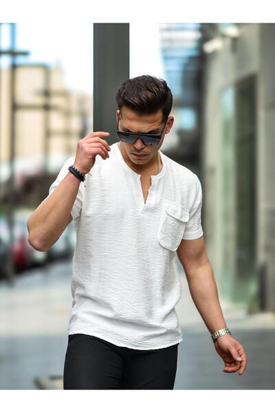 Valiberta V Yaka Cep Detaylı Fit Gömlek - Beyaz