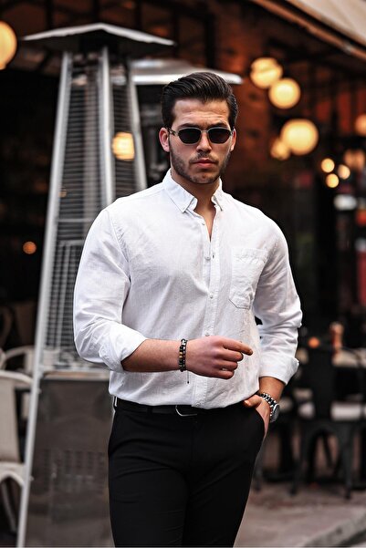 Valiberta Cămașă Flam Linen cu un singur buzunar - Albă