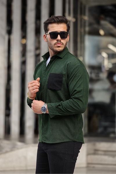 Valiberta Khaki Corduroy Shirt - Pocket Detail