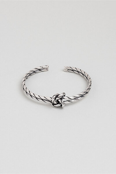 So CHIC... Düğüm Detaylı Gümüş Erkek Kelepçe Bileklik