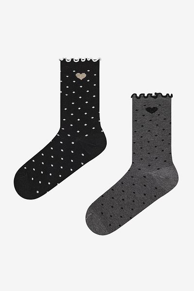Penti Black Gray Heart Frill 2-piece Socks Set
