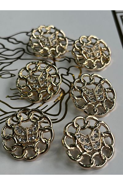 ODDA TASARIM ATÖLYESİ Gold Coat-Jacket Button Set - Butterfly Design, Chain Detailed