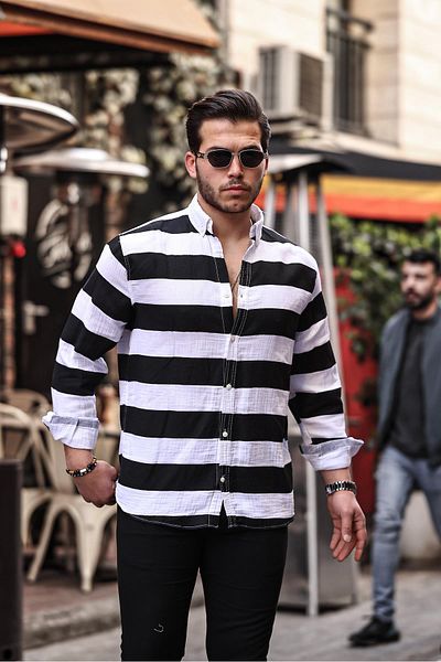 Valiberta Striped Muslin Washable Shirt - Black