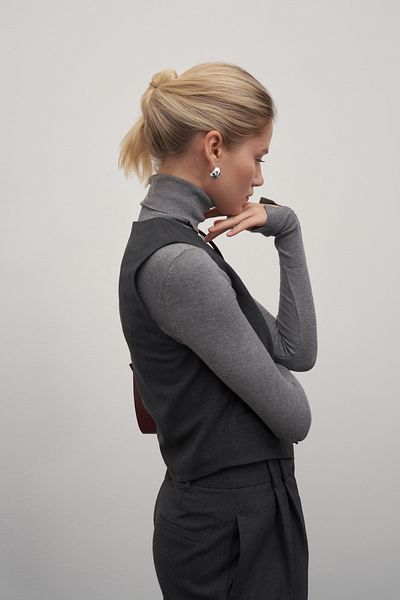 mathilda store Gray Turtleneck Basic Knitwear Sweater
