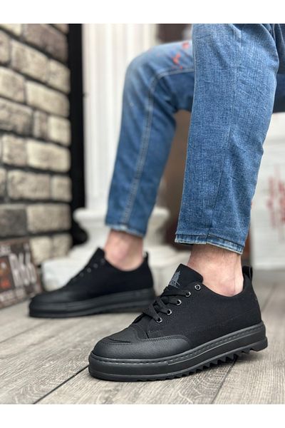 BOA BA0328 BOA Thick High Sole Smile Patterned Black Sports Men's Shoes