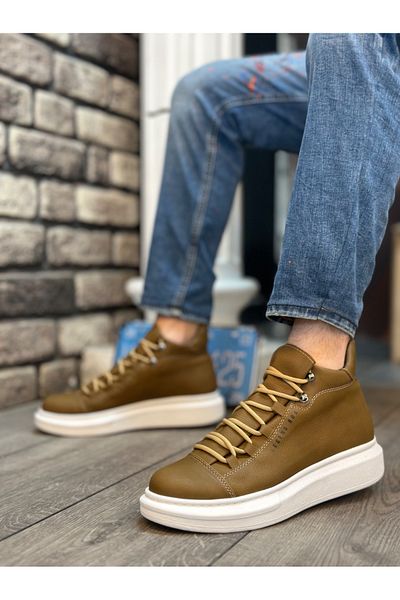 BESKAR BA0312 Ανδρικές αθλητικές μπότες με ψηλή σόλα Mink - Lace Up