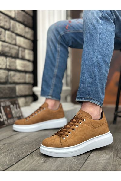 BOA Ba0547 Спортни мъжки обувки Boa с дебела висока подметка и кафяв велур