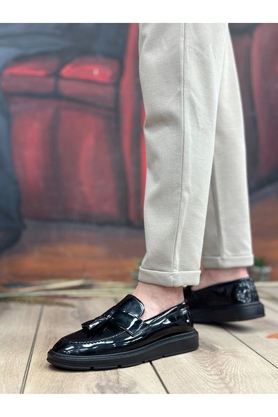 BOA Ba0005 Laceless High Sole Classic Patent Leather Belted Tasseled Men's Shoes