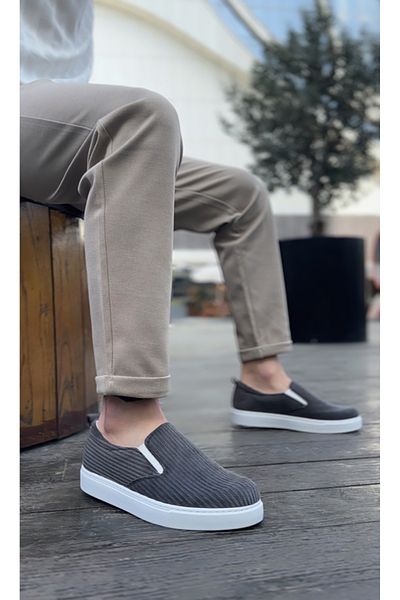 BESKAR BA0339 - Γκρι Λευκή Σόλα Velvet Ανδρικά Casual Παπούτσια