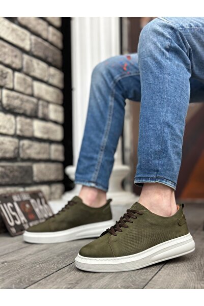 BOA Ba0336 Genuine Nubuck Leather - Khaki Lace-Up Men's Casual Shoes