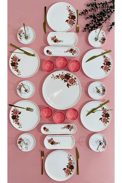 VENÜS HOME DECORATION Pink Rose Model 6-Piece 23 Piece Breakfast Set