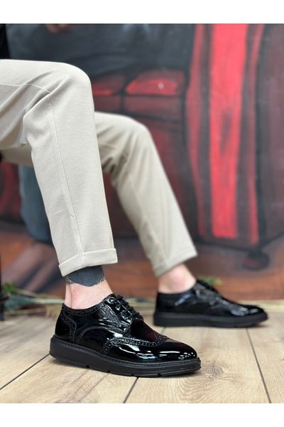 BOA BA0003 - High Sole Patent Leather Black Men's Shoes