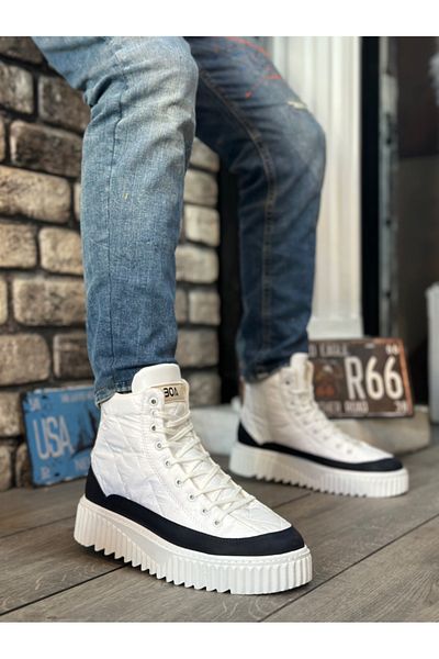 BOA BOA BA0811 - Ανδρικά παπούτσια με ψηλή σόλα Navy Blue με λευκό ύφασμα αλεξίπτωτου και λεπτομέρεια δέρματος