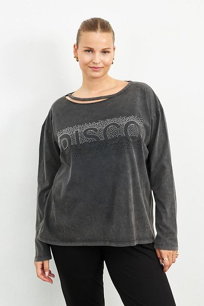Curly ANTHRACITE LONG SLEEVE DISCO Rhinestone T-SHIRT