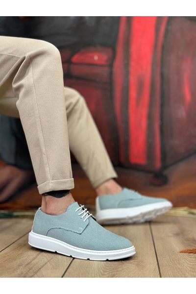 BOA BA0003 - High Sole Turquoise Linen Men's Sneakers