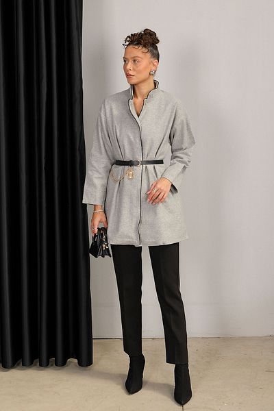 Melike Tatar Grey Belted Stamp Coat 32-6425-1