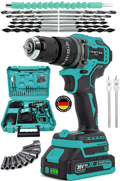 CRAFTERTOOLS 36v 5ah Çift Batarya 10mm Çelik Mandren Darbeli Şarjlı Matkap Ak...