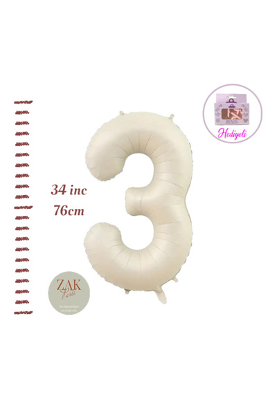 ZEAP Rakam Balon Bej Renk Folyo Balon 100cm 40 36 Inç Helyum Balon 3 Yaş Balo...
